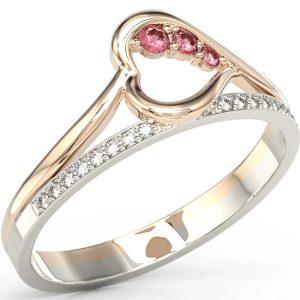 Pierścionek z różowego i białego złota z rubinami i brylantami BP-83PB