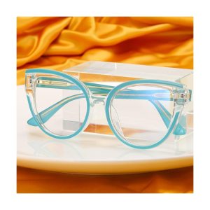 Damskie kocie okulary zerówki do komputera BLUE LIGHT na teleskopach 25128E Turkus/Transparentny