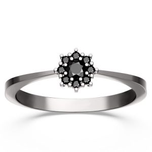 Pierścionek ze złota rodowanego na czarno z czarnymi brylantami JP-49B-R-CZ