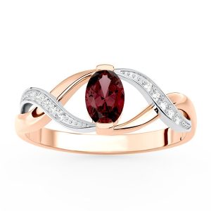 Pierścionek z różowego i białego złota z granatem i brylantami AP-69PB