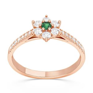 Pierścionek markiza z różowego złota ze szmaragdem i diamentami CP-64P-SZM/D