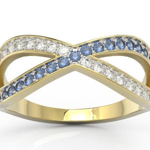 Pierścionek z żółtego złota z szafirami i diamentami BP-84Z