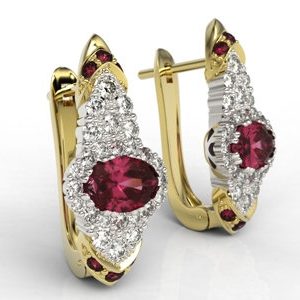 Kolczyki z żółtego i białego złota wzór LPK-65ZB z rubinami i diamentami 0,52 ct
