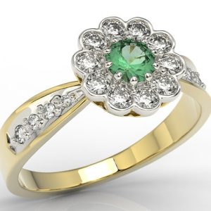 Pierścionek z żółtego i białego złota ze szmaragdem i diamentami JP-95ZB-R