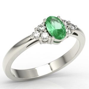 Pierścionek z białego złota ze szmaragdem i diamentami LP-88B