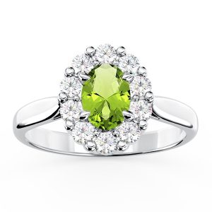 Pierścionek zaręczynowy z oliwinem i diamentami BP-57B