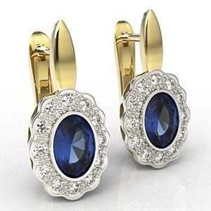 Kolczyki z żółtego i białego złota z szafirami i diamentami LPK-79ZB