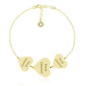 Srebrna bransoletka Izabella z Serduszkami - 24k złocenie