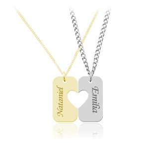 Srebrny komplet naszyjnikow dla Pary Serce Duo - Grawer Gratis!