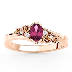 Pierścionek z różowego złota AP-39P z rubinem i diamentami 0,03 ct