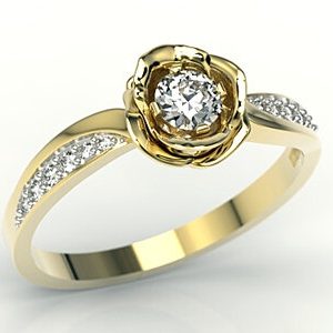 Pierścionek z żółtego złota w kształcie róży z diamentami LP-4235Z-R