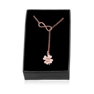 Srebrny naszyjnik przekładany Nieskończoność i Koniczynka - rose gold