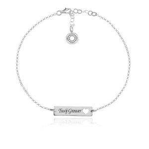 Srebrna bransoletka Mela Love z prostokatną blaszką i Sercem - grawer