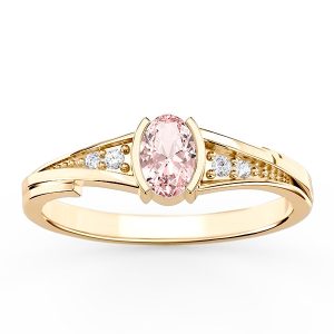 Pierścionek z żółtego złota z morganitem i diamentami JP-2705Z