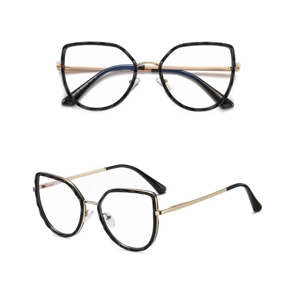 Damskie kocie okulary zerówki do komputera BLUE LIGHT z flexami 25137 black/gold