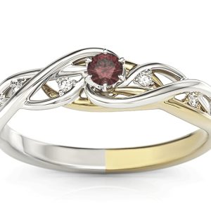 Pierścionek z białego i żółtego złota z granatem i brylantami BP-75BZ