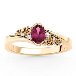 Pierścionek z żółtego złota AP-39Z z rubinem i diamentami 0,028 ct