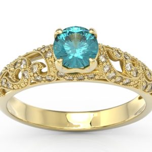 Pierścionek zaręczynowy z charakterem, wykonany z żółtego złota z zirconem i diamentami BP-50Z