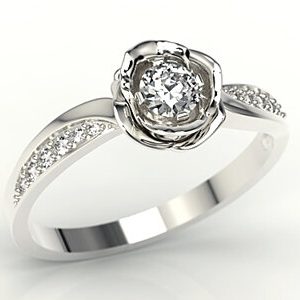 Pierścionek z białego złota w kształcie róży z diamentami LP-4235B