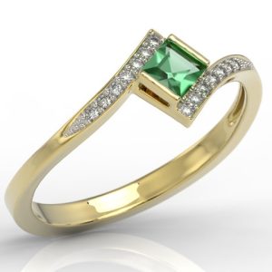 Pierścionek z żółtego złota ze szmaragdem i cyrkoniami LP-46Z-R