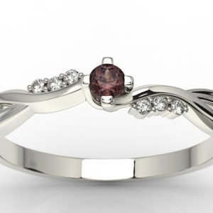 Pierścionek zaręczynowy z białego złota z granatem i diamentami 0,03 ct wzór AP-7009B