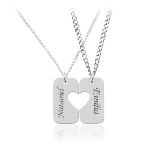 Srebrny komplet naszyjnikow dla Pary Serce - Grawer Gratis!