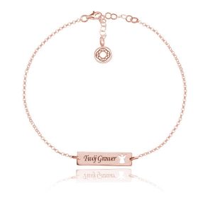 Srebrna bransoletka Mela z prostokatną blaszką i Aniołkiem - grawer - rose gold