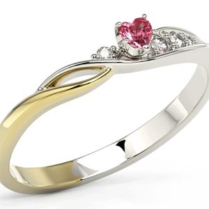 Pierścionek z białego i żółtego złota z topazem Swarovski Red i brylantami BP-81BZ