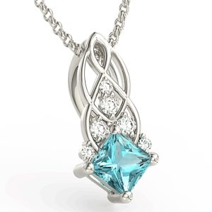 Wisiorek z białego złota z topazem Swarovski Ice Blue i brylantami BPW-86B