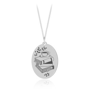 Srebrny naszyjnik - Avery - Książka i kawa - Grawer