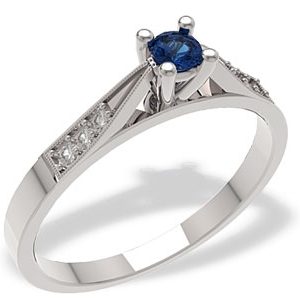 Pierścionek z białego złota z szafirem i brylantami LP-29B