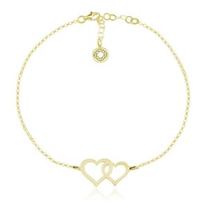 Srebrna bransoletka - Dwa Serca - 24k złocenie