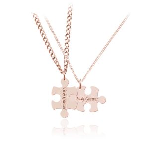 Srebrny komplet naszyjnikow Puzzle - dla Pary - Grawer - rose gold