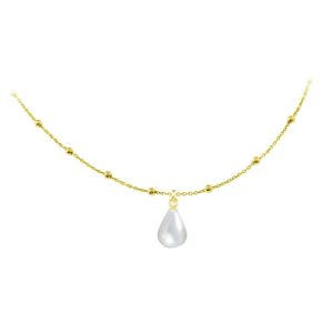 Naszyjnik Madison - łańcuszek kulki i perła naturalna - 24k złocenie
