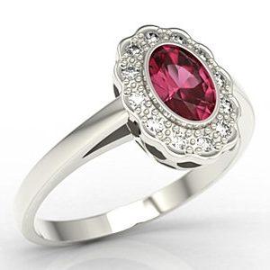 Pierścionek z białego złota z rubinem i diamentami LP-79B