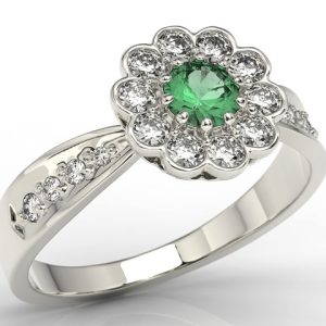 Pierścionek z białego złota ze szmaragdem i diamentami JP-95B