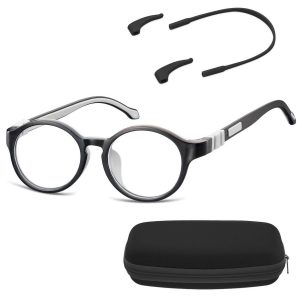 Elastyczne dziecięce oprawki okularowe zerówki okrągłe + gumka Sunoptic K8C czarne