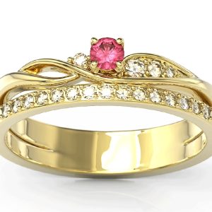 Pierścionek z żółtego złota z rubinem i brylantami BP-77Z