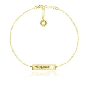 Srebrna bransoletka Mela Star z prostokatną blaszką i Gwiazdką - grawer - 24k złocenie