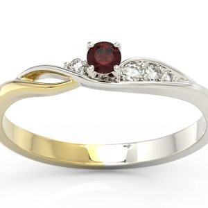 Pierścionek z białego i żółtego złota z granatem i brylantami BP-7810BZ