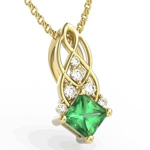 Wisiorek z żółtego złota z zielonym topazem Swarovski i brylantami BPW-86Z