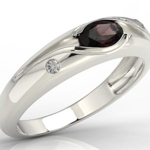 Pierścionek z białego złota z granatem i cyrkoniami wzór JP-57B