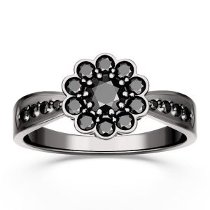 Pierścionek ze złota pokrytego czarnym rodem z czarnymi brylantami JP-95B-R-CZ