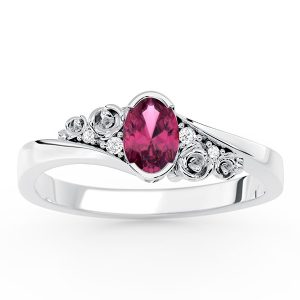 Pierścionek z białego złota AP-39B z rubinem i diamentami 0,03 ct