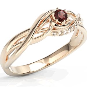 Pierścionek z różowego złota z granatem i brylantami BP-71P-GRA/D