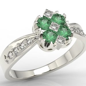 Pierścionek z białego złota ze szmaragdem i diamentami model JP-56B