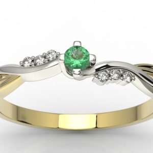 Pierścionek zaręczynowy z żółtego i białego złota ze szmaragdem i diamentami 0,03 ct wzór AP-7009ZB