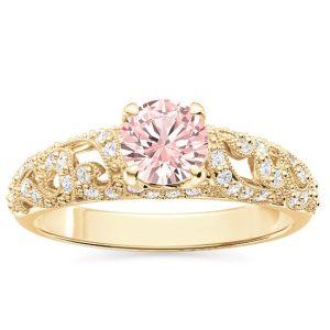 Pierścionek zaręczynowy z żółtego złota z morganitem i diamentami BP-50Z