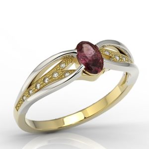 Pierścionek z żółtego i białego złota z rubinem i diamentami LP-39ZB