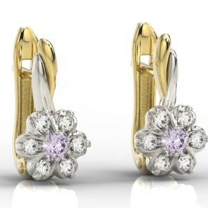 Kolczyki z żółtego i białego złota z cyrkoniami lawendowymi i białymi APK-68ZB-C